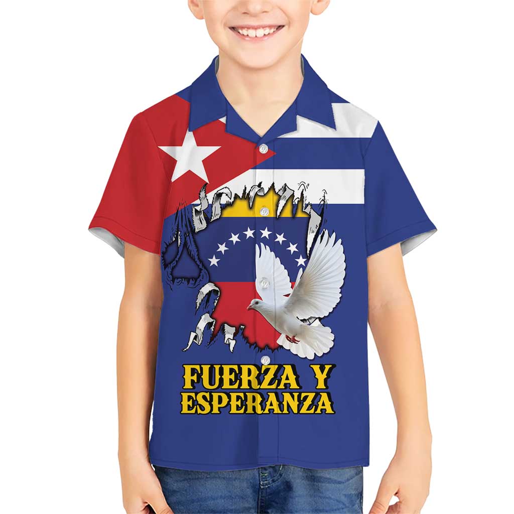 Personalized Cuba Venezuela Kid Hawaiian Shirt Fuerza Y Esperanza - Wonder Print Shop