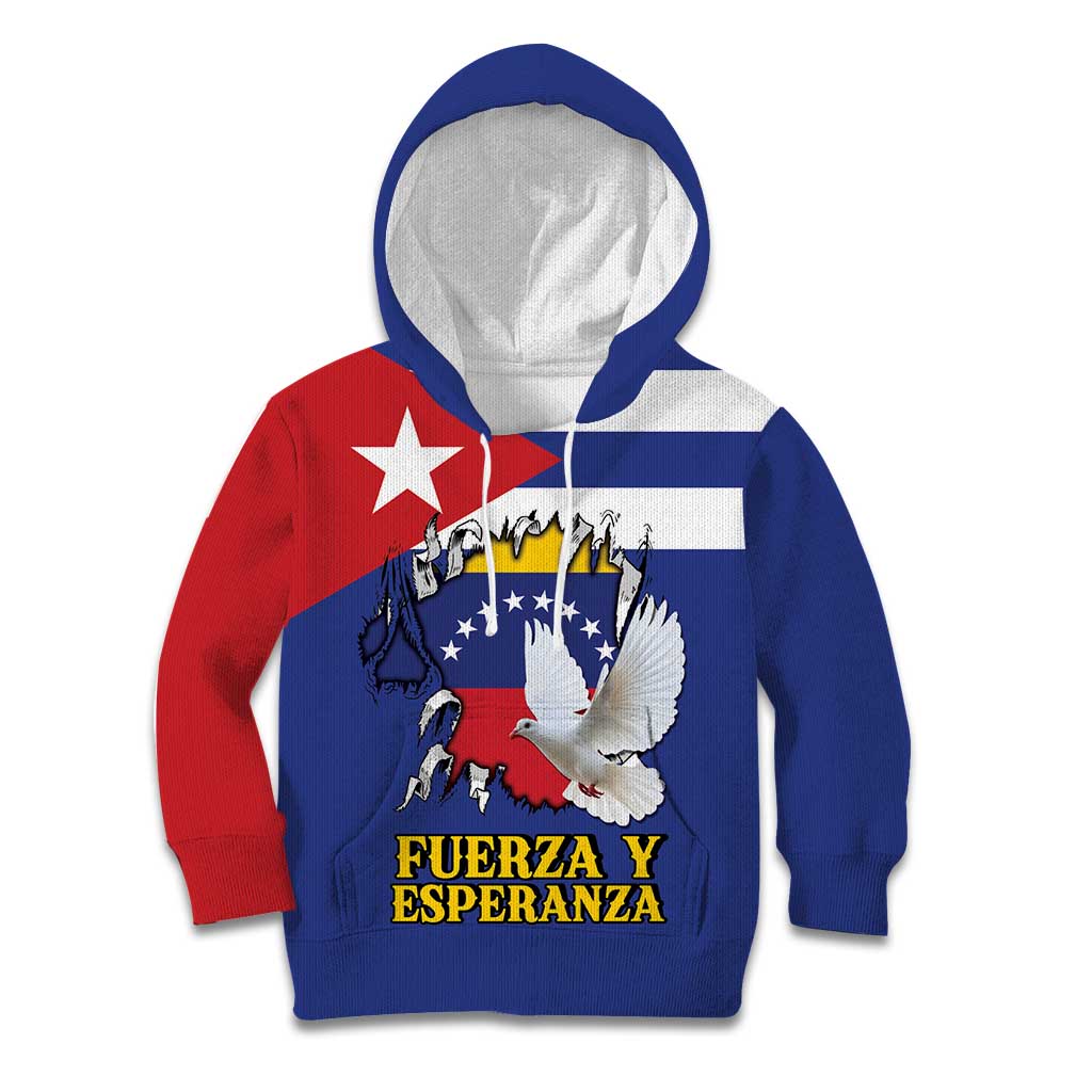 Personalized Cuba Venezuela Kid Hoodie Fuerza Y Esperanza - Wonder Print Shop