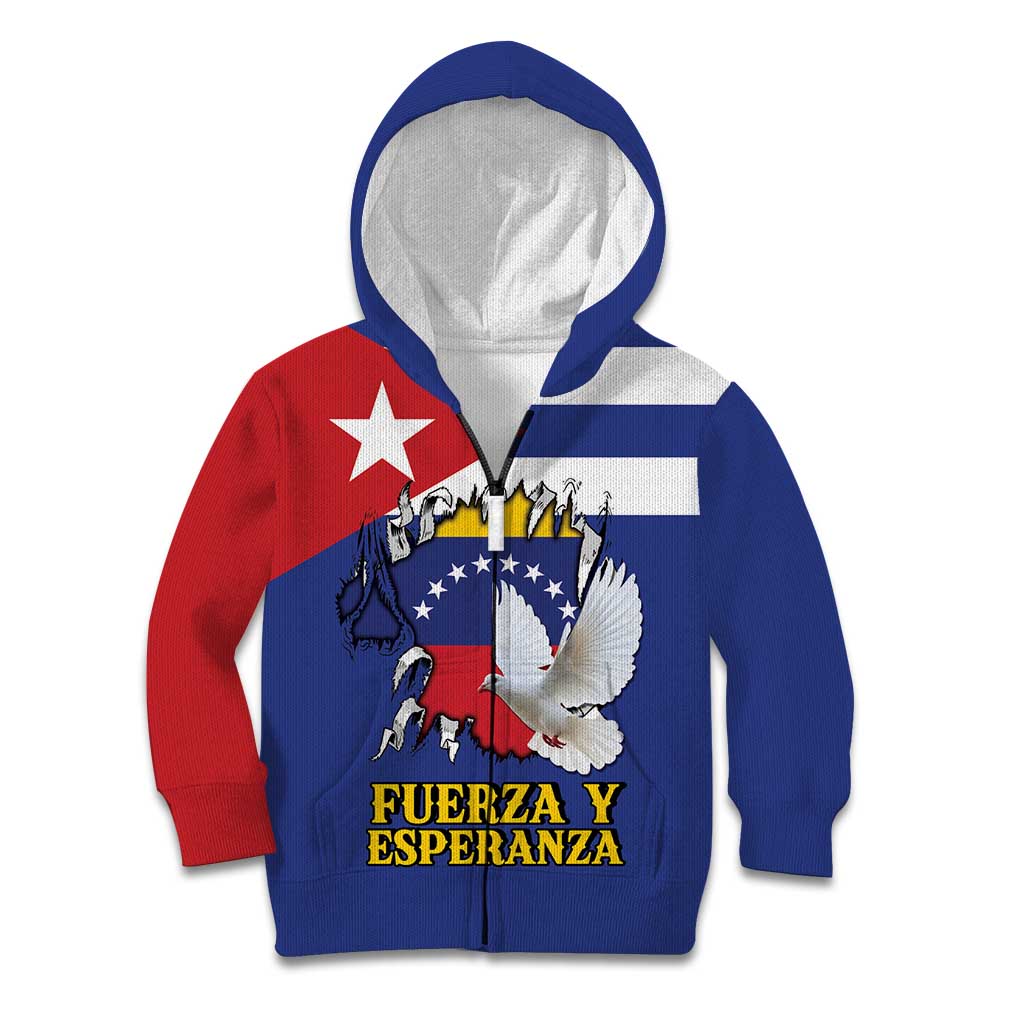 Personalized Cuba Venezuela Kid Hoodie Fuerza Y Esperanza - Wonder Print Shop