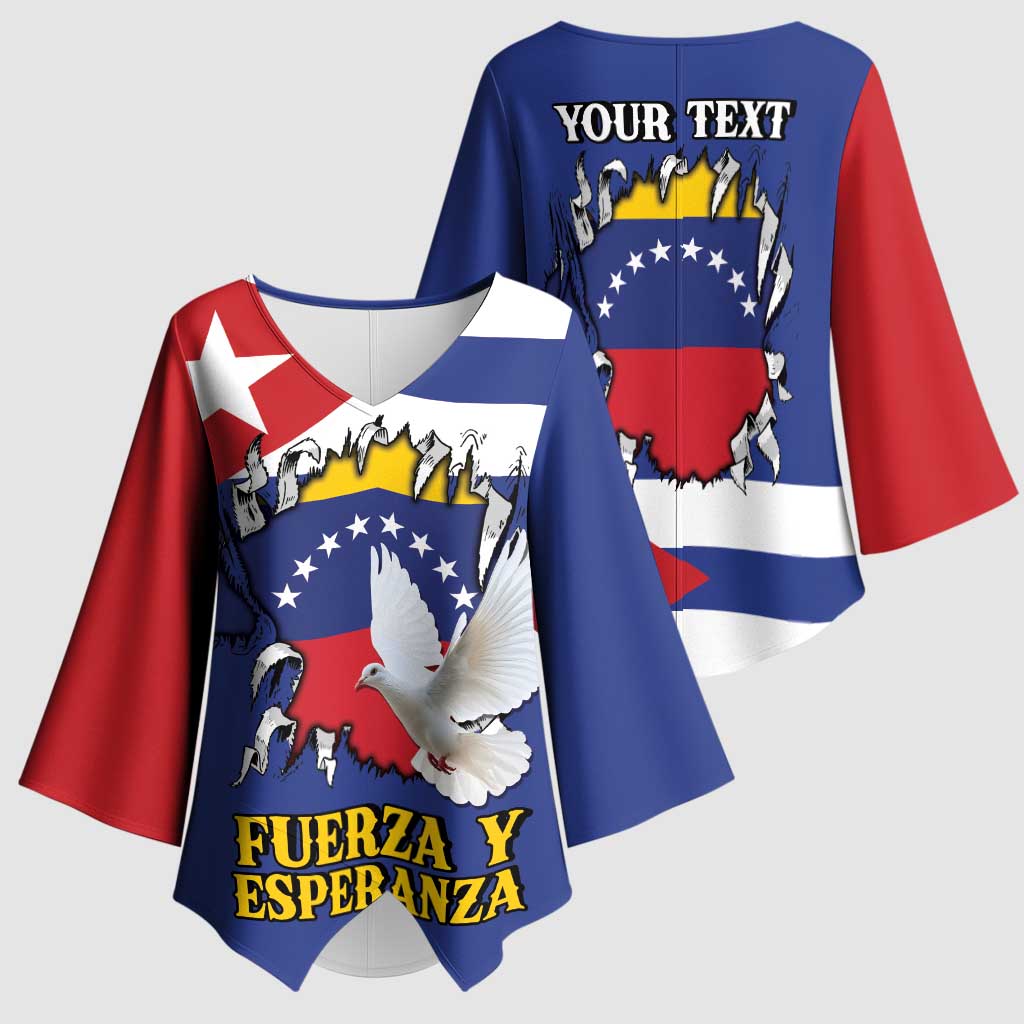 Personalized Cuba Venezuela Kimono Sleeve Blouse Fuerza Y Esperanza - Wonder Print Shop