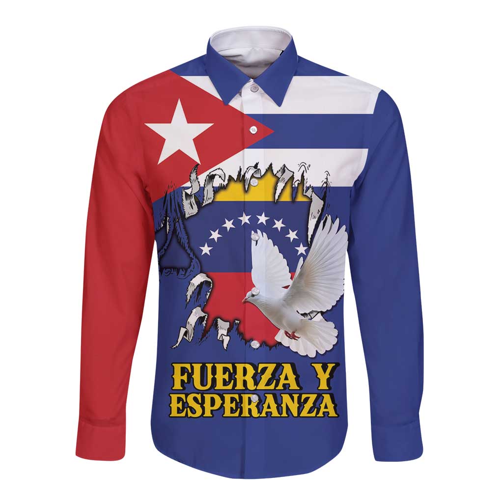 Personalized Cuba Venezuela Long Sleeve Button Shirt Fuerza Y Esperanza - Wonder Print Shop