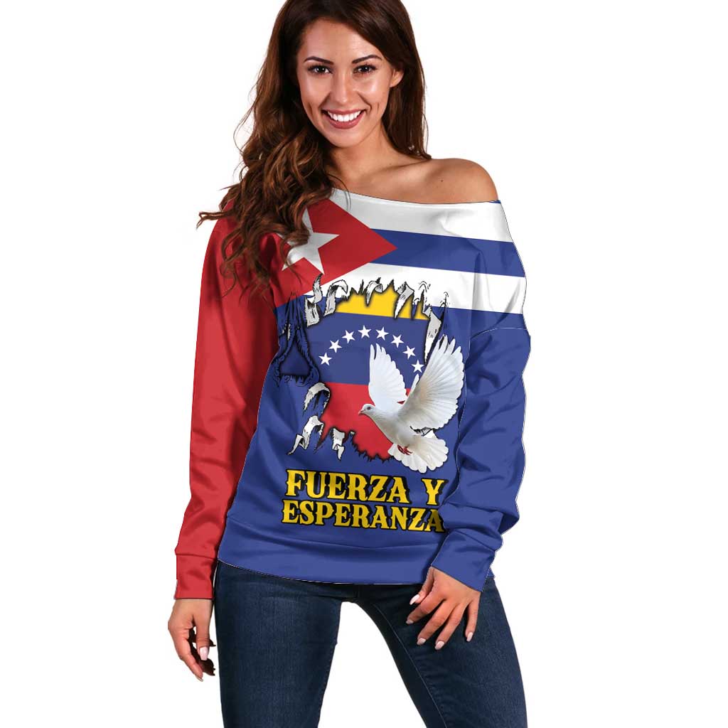 Personalized Cuba Venezuela Off Shoulder Sweater Fuerza Y Esperanza - Wonder Print Shop