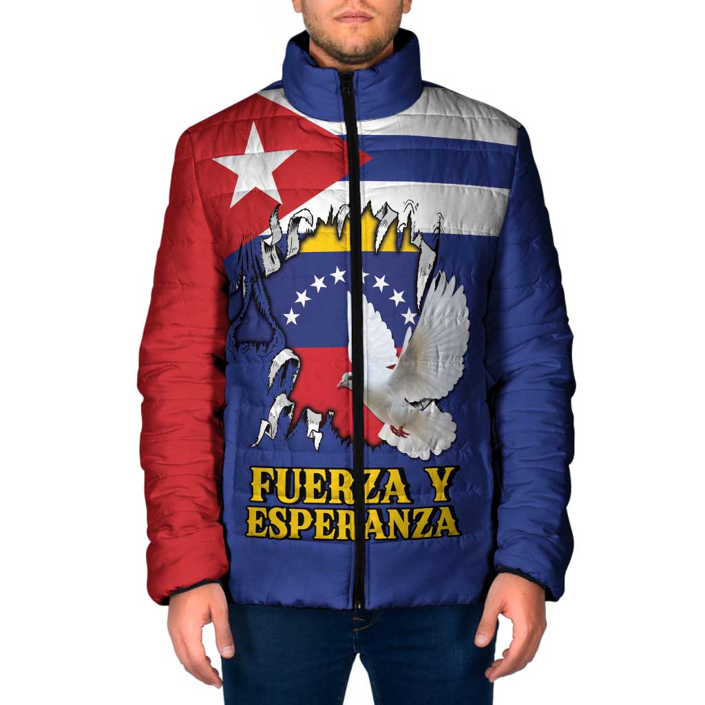 Personalized Cuba Venezuela Padded Jacket Fuerza Y Esperanza - Wonder Print Shop