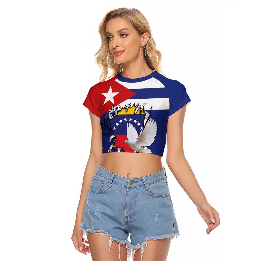 Personalized Cuba Venezuela Raglan Cropped T Shirt Fuerza Y Esperanza - Wonder Print Shop