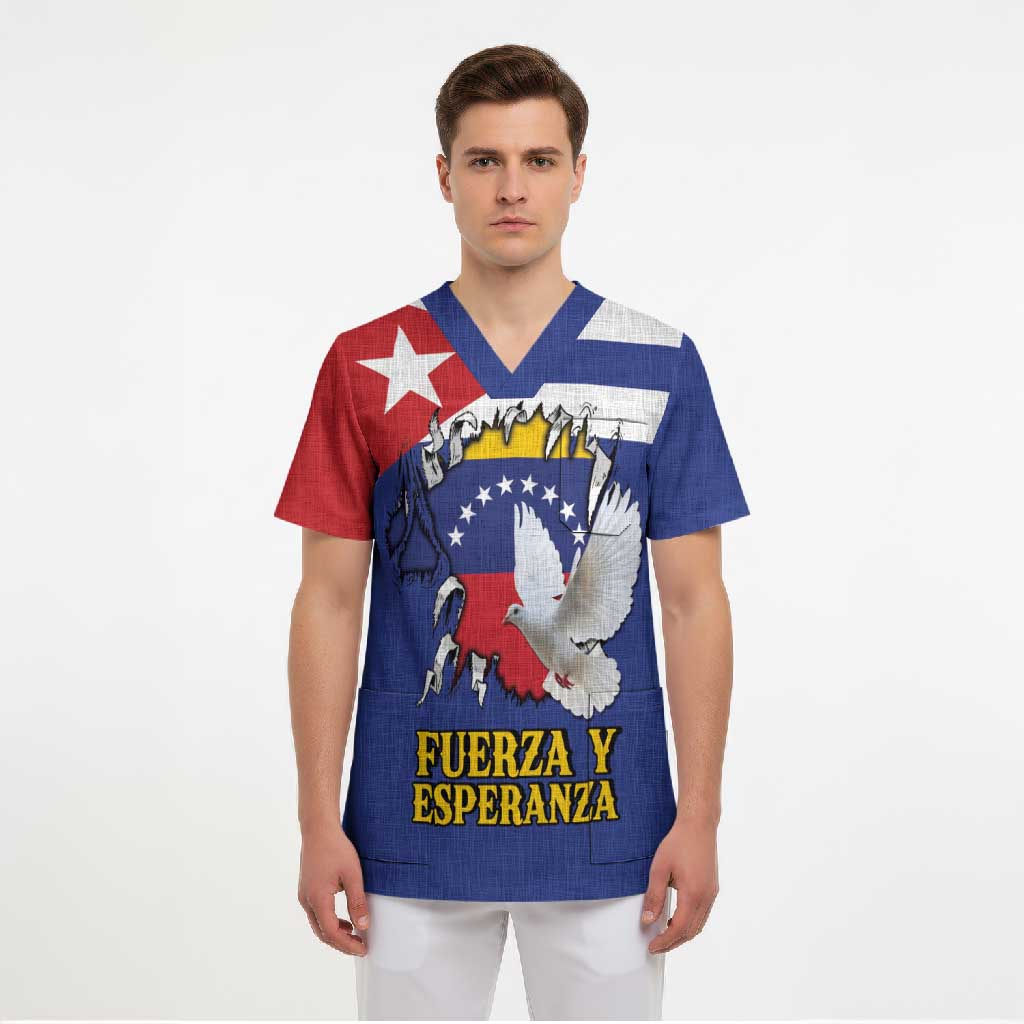 Personalized Cuba Venezuela Scrub Top Fuerza Y Esperanza - Wonder Print Shop