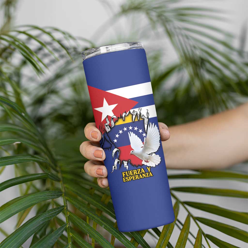 Personalized Cuba Venezuela Skinny Tumbler Fuerza Y Esperanza - Wonder Print Shop