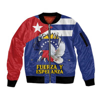 Personalized Cuba Venezuela Sleeve Zip Bomber Jacket Fuerza Y Esperanza - Wonder Print Shop