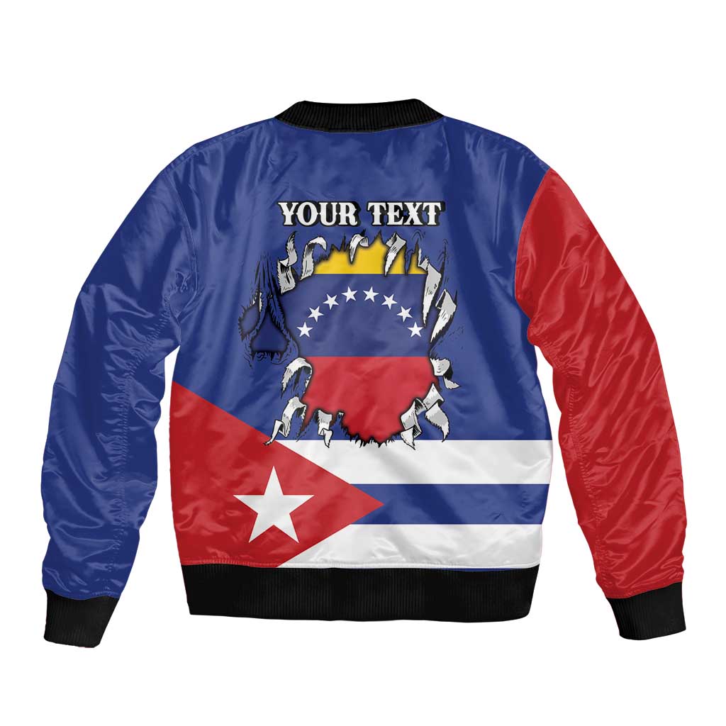 Personalized Cuba Venezuela Sleeve Zip Bomber Jacket Fuerza Y Esperanza - Wonder Print Shop