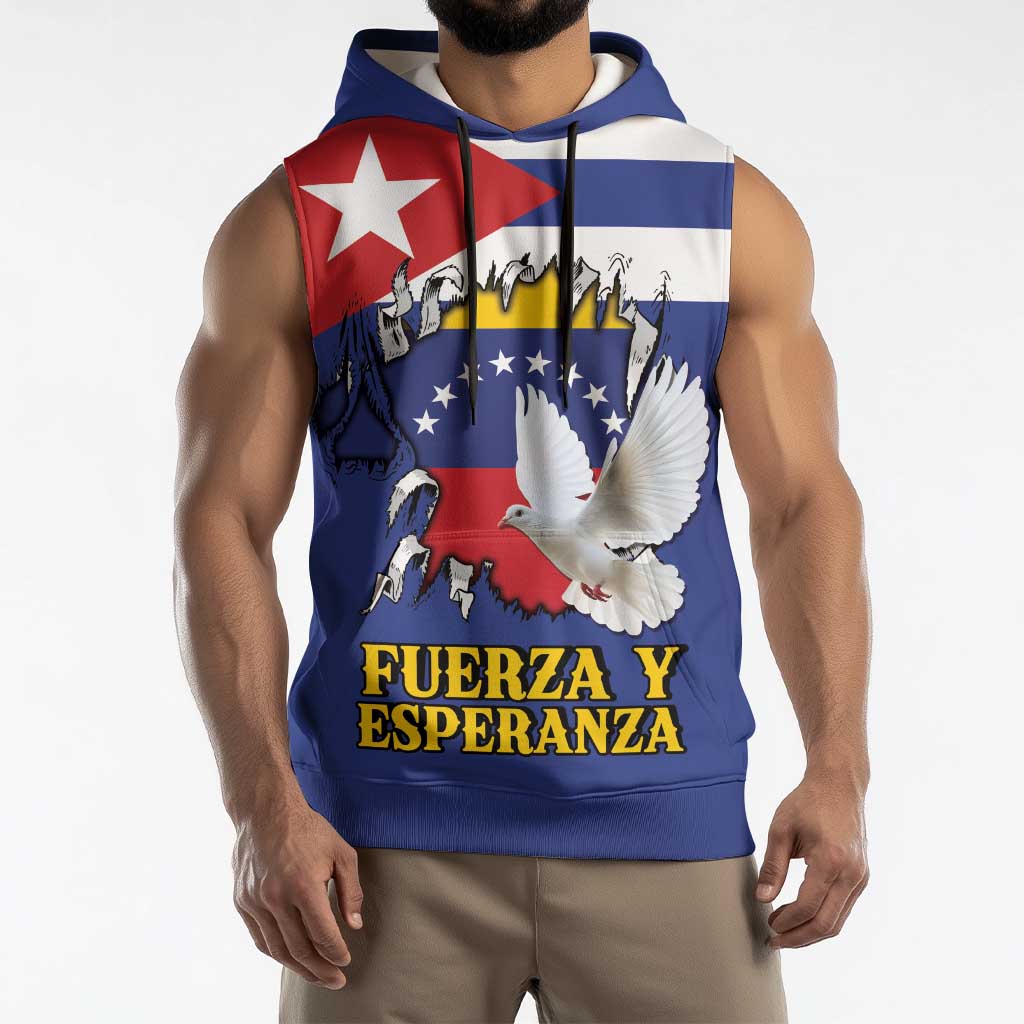 Personalized Cuba Venezuela Sleeveless Hoodie Fuerza Y Esperanza - Wonder Print Shop