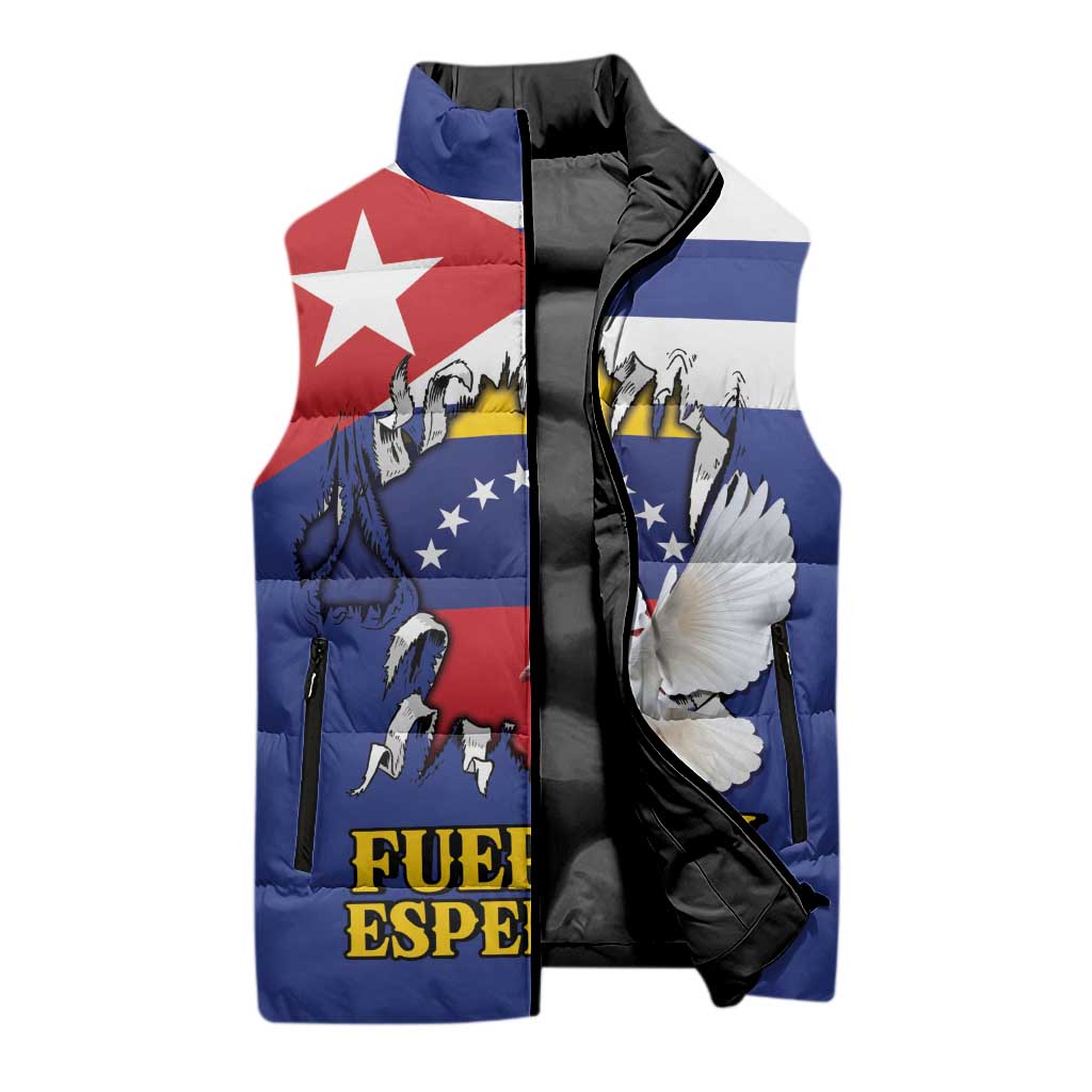 Personalized Cuba Venezuela Sleeveless Puffer Jacket Fuerza Y Esperanza - Wonder Print Shop