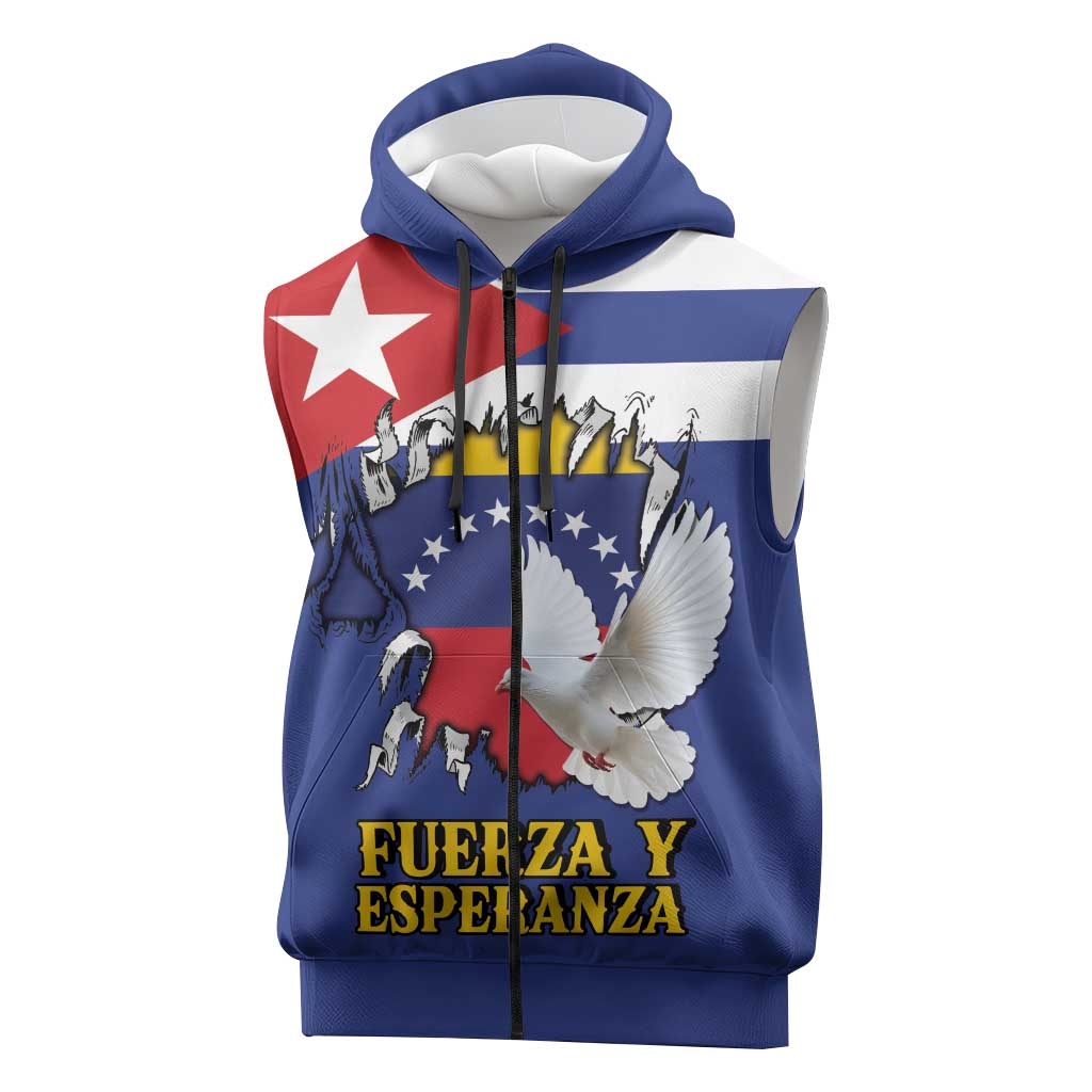 Personalized Cuba Venezuela Sleeveless Zip Hoodie Fuerza Y Esperanza - Wonder Print Shop