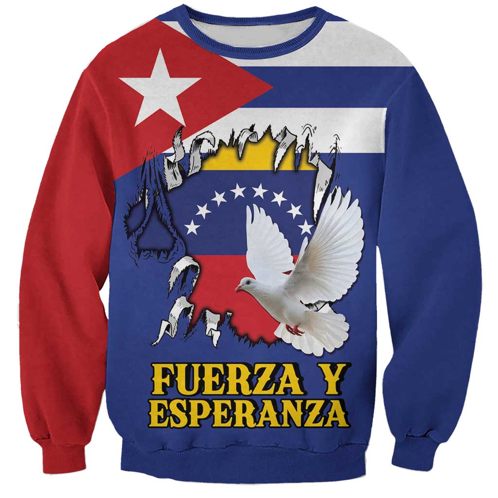 Personalized Cuba Venezuela Sweatshirt Fuerza Y Esperanza - Wonder Print Shop