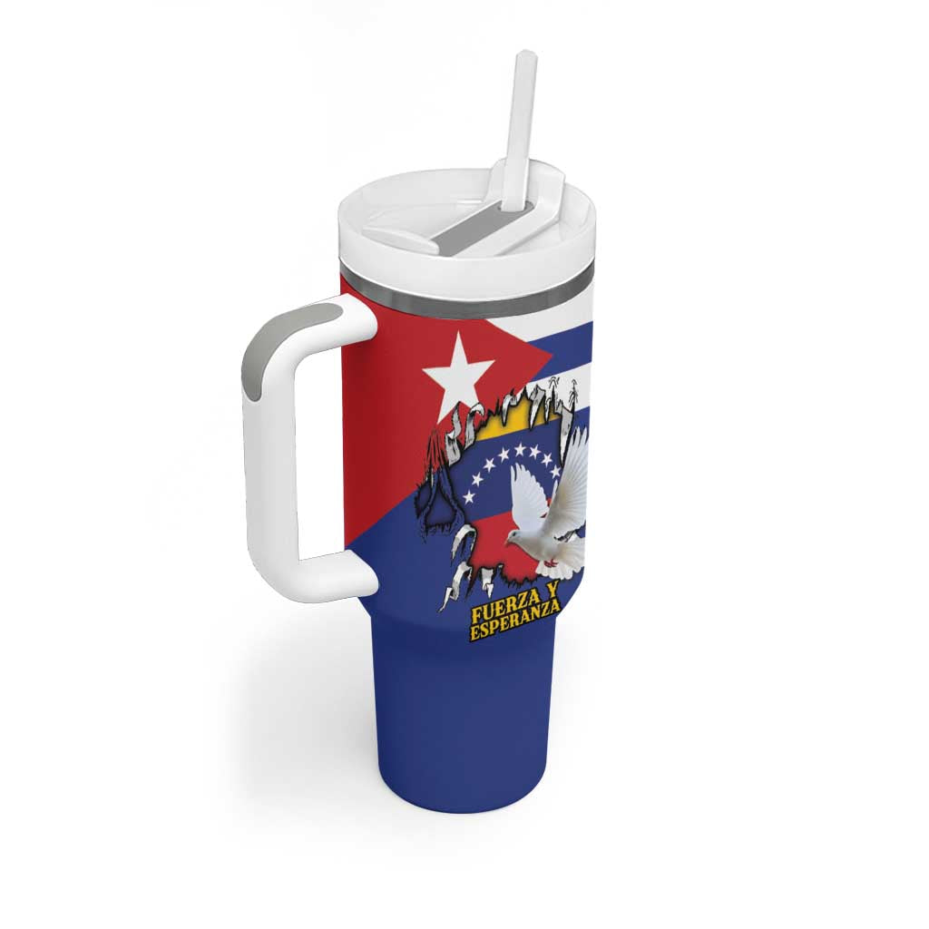 Personalized Cuba Venezuela Tumbler With Handle Fuerza Y Esperanza - Wonder Print Shop