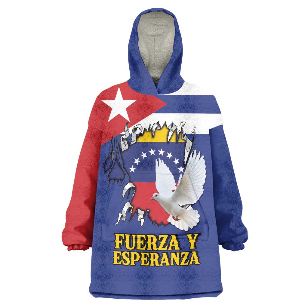 Personalized Cuba Venezuela Wearable Blanket Hoodie Fuerza Y Esperanza - Wonder Print Shop