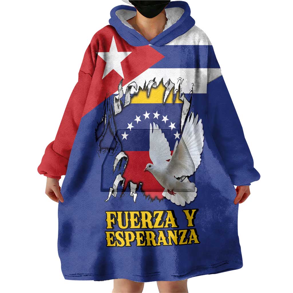 Personalized Cuba Venezuela Wearable Blanket Hoodie Fuerza Y Esperanza - Wonder Print Shop