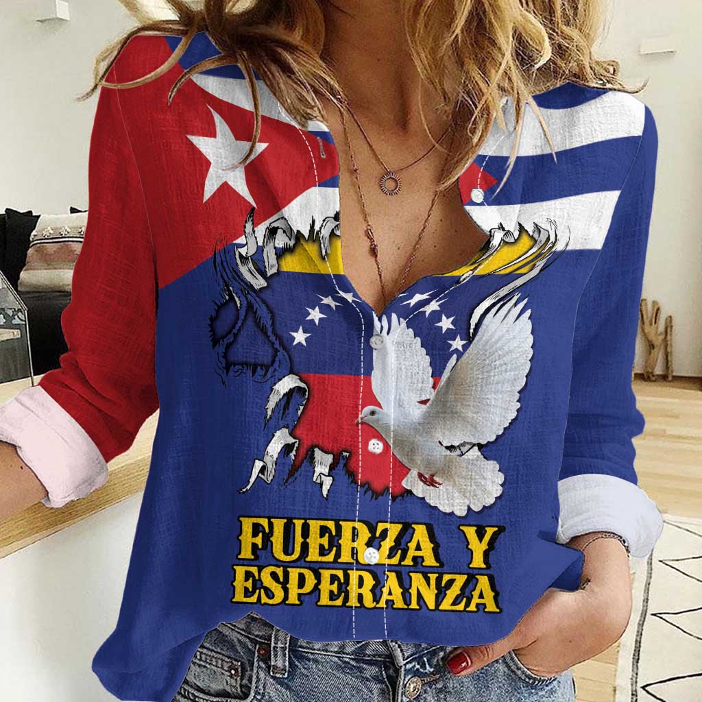 Personalized Cuba Venezuela Women Casual Shirt Fuerza Y Esperanza - Wonder Print Shop