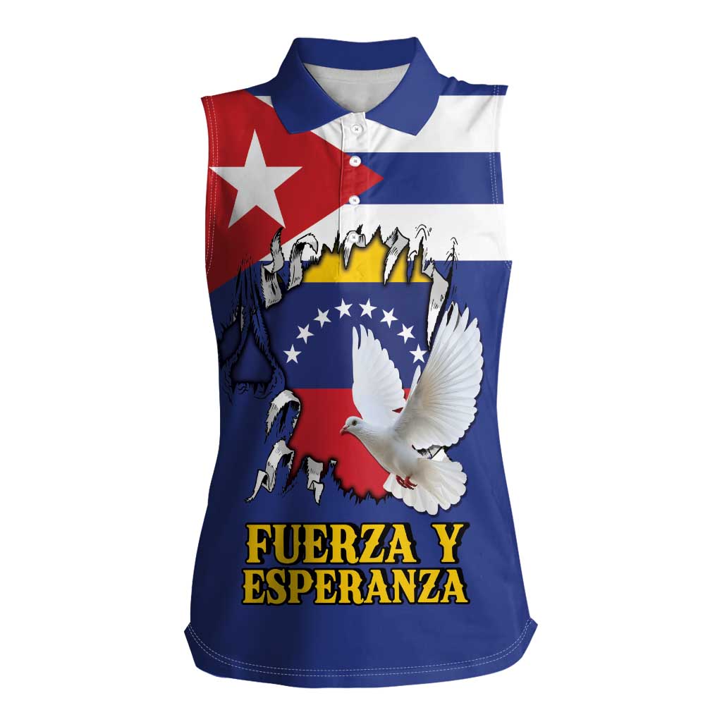Personalized Cuba Venezuela Women Sleeveless Polo Shirt Fuerza Y Esperanza - Wonder Print Shop