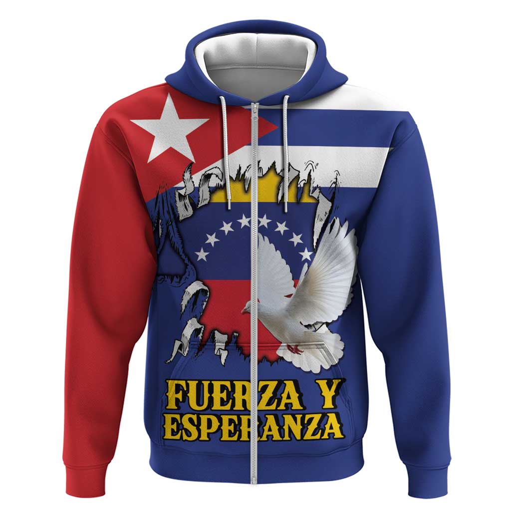 Personalized Cuba Venezuela Zip Hoodie Fuerza Y Esperanza - Wonder Print Shop