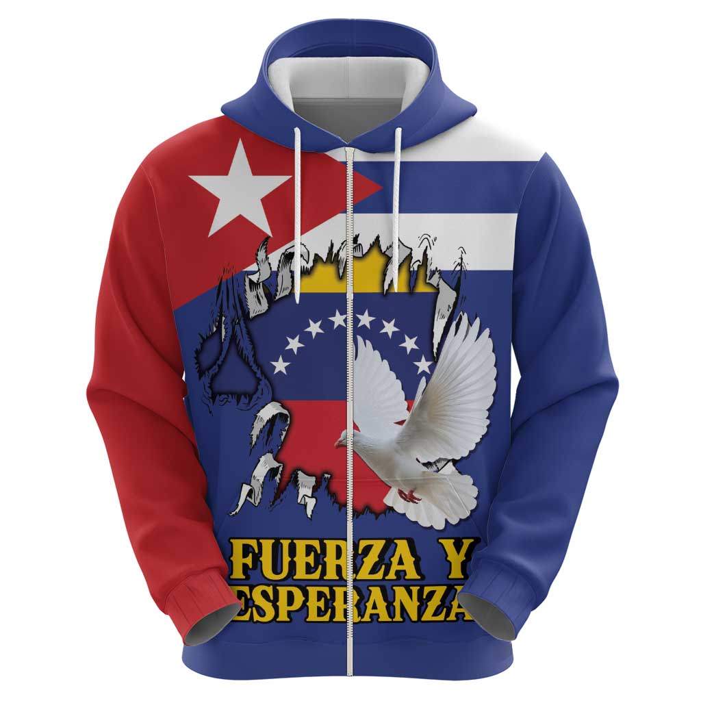 Personalized Cuba Venezuela Zip Hoodie Fuerza Y Esperanza - Wonder Print Shop