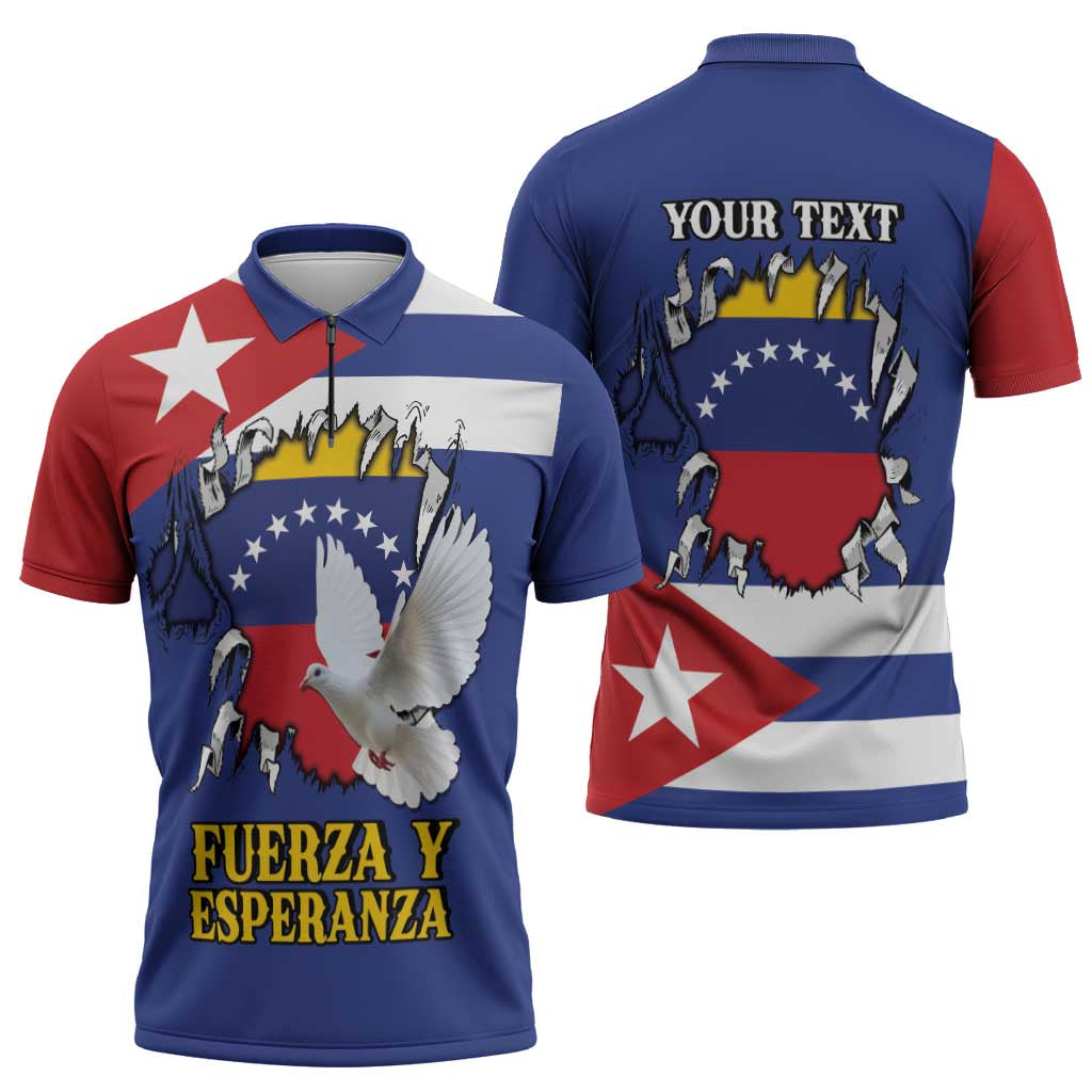 Personalized Cuba Venezuela Zipper Polo Shirt Fuerza Y Esperanza - Wonder Print Shop