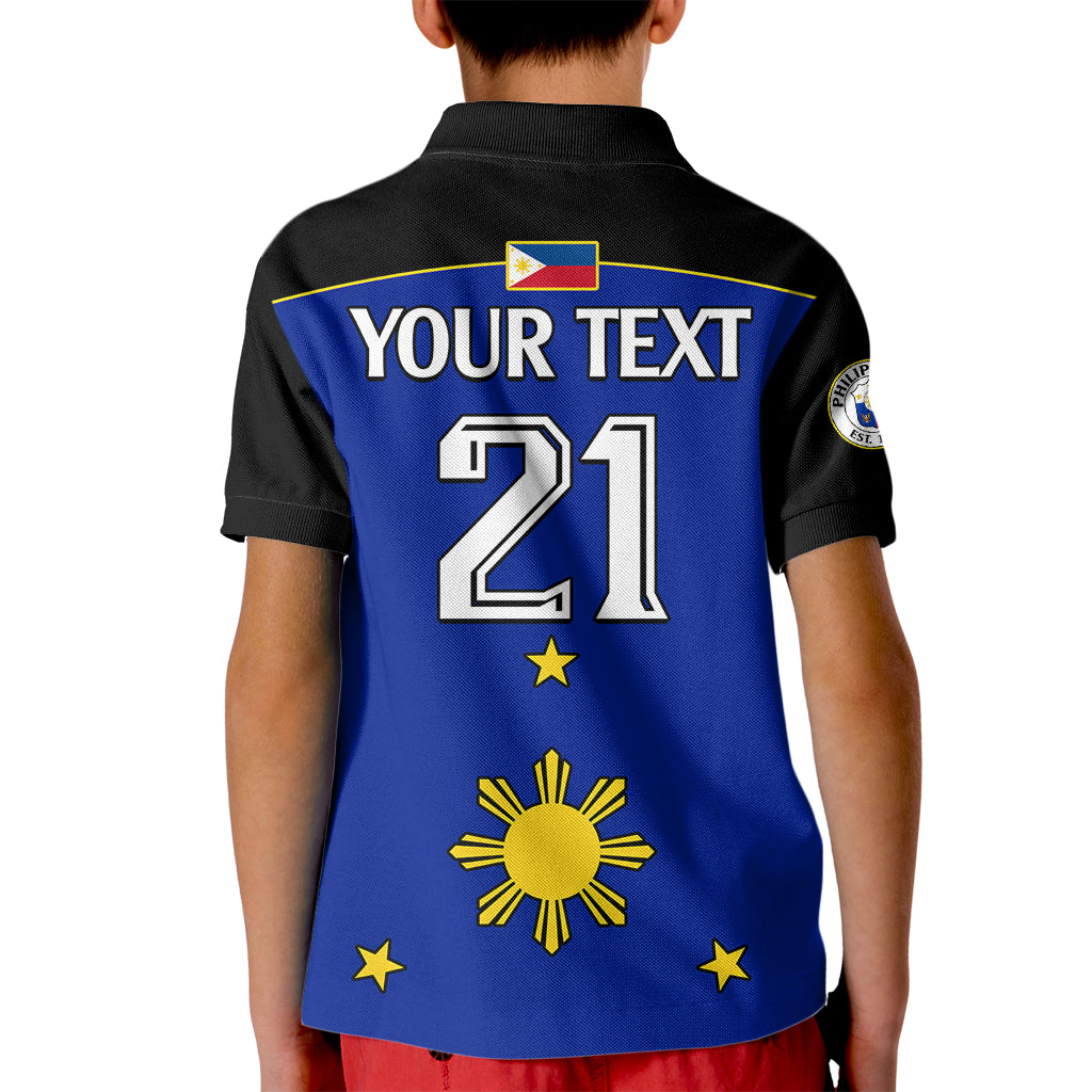 (Custom Text And Number) Philippines Concept Home Football Polo Shirt for Kid Pilipinas Flag Black Style 2023 - Wonder Print Shop
