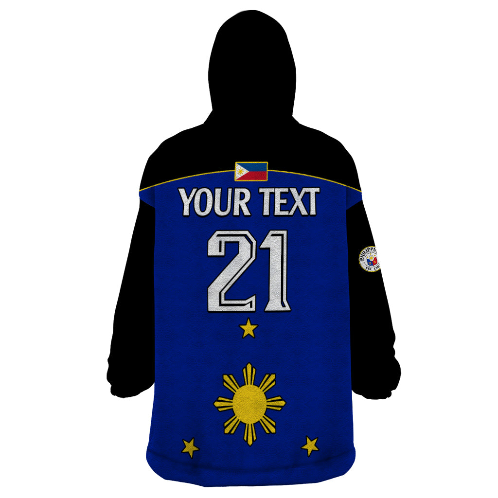 (Custom Text And Number) Philippines Concept Home Football Wearable Blanket Hoodie Pilipinas Flag Black Style 2023 - Wonder Print Shop