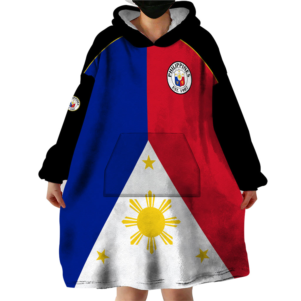 (Custom Text And Number) Philippines Concept Home Football Wearable Blanket Hoodie Pilipinas Flag Black Style 2023 - Wonder Print Shop