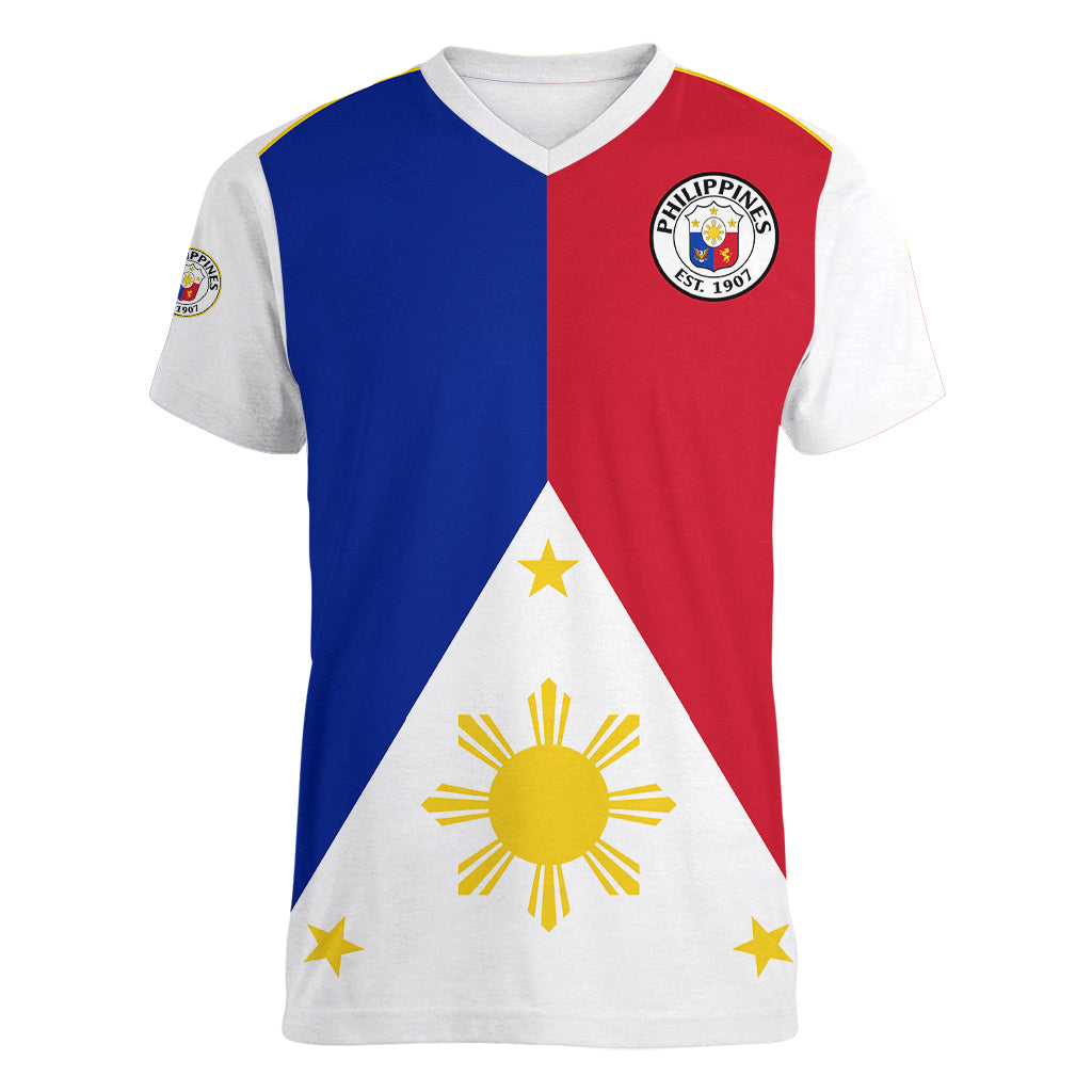 Philippines Concept Home Football Women V Neck T Shirt Pilipinas Flag White Style 2023 - Wonder Print Shop