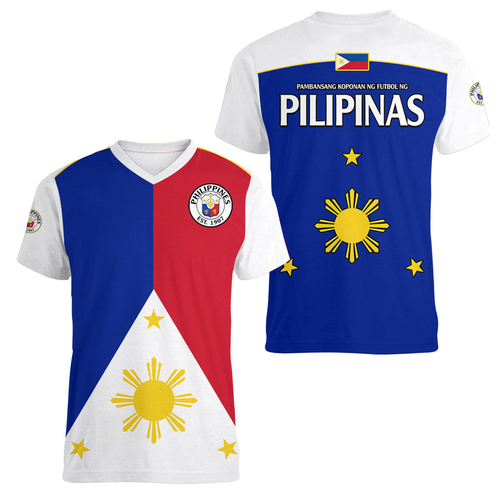 Philippines Concept Home Football Women V Neck T Shirt Pilipinas Flag White Style 2023 - Wonder Print Shop