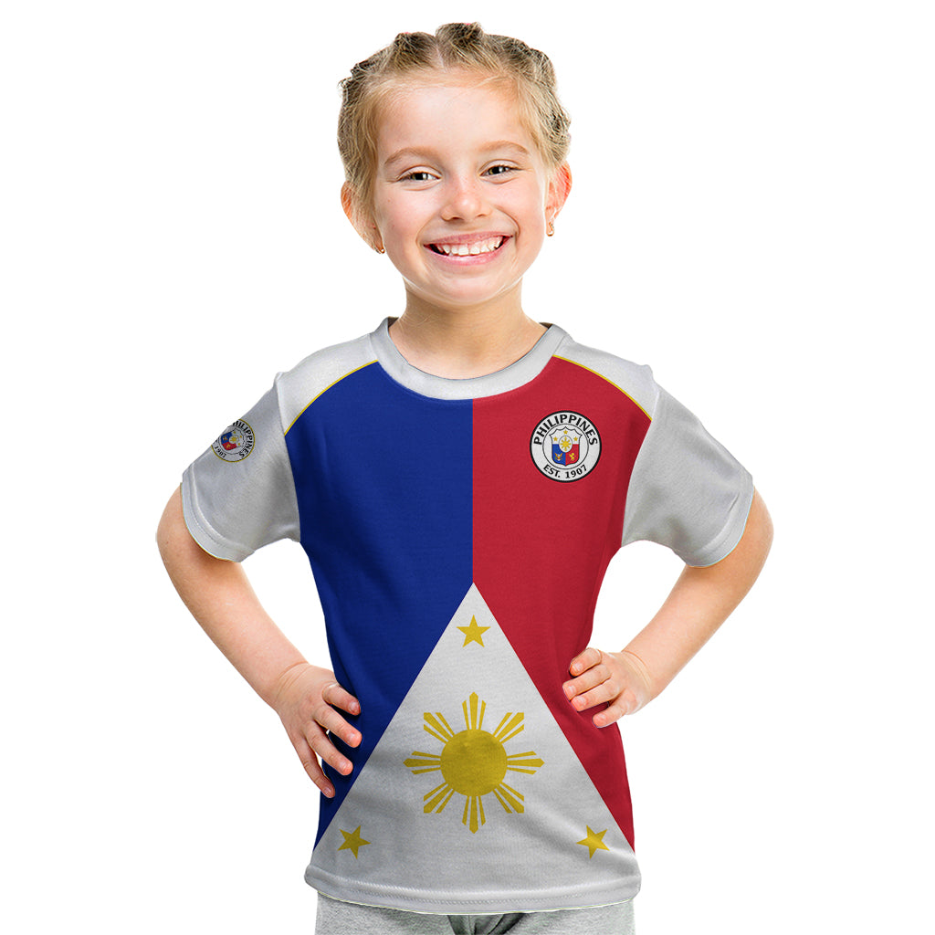 (Custom Text And Number) Philippines Concept Home Football Kid T Shirt Pilipinas Flag White Style 2023 - Wonder Print Shop
