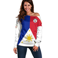 (Custom Text And Number) Philippines Concept Home Football Off Shoulder Sweater Pilipinas Flag White Style 2023 - Wonder Print Shop