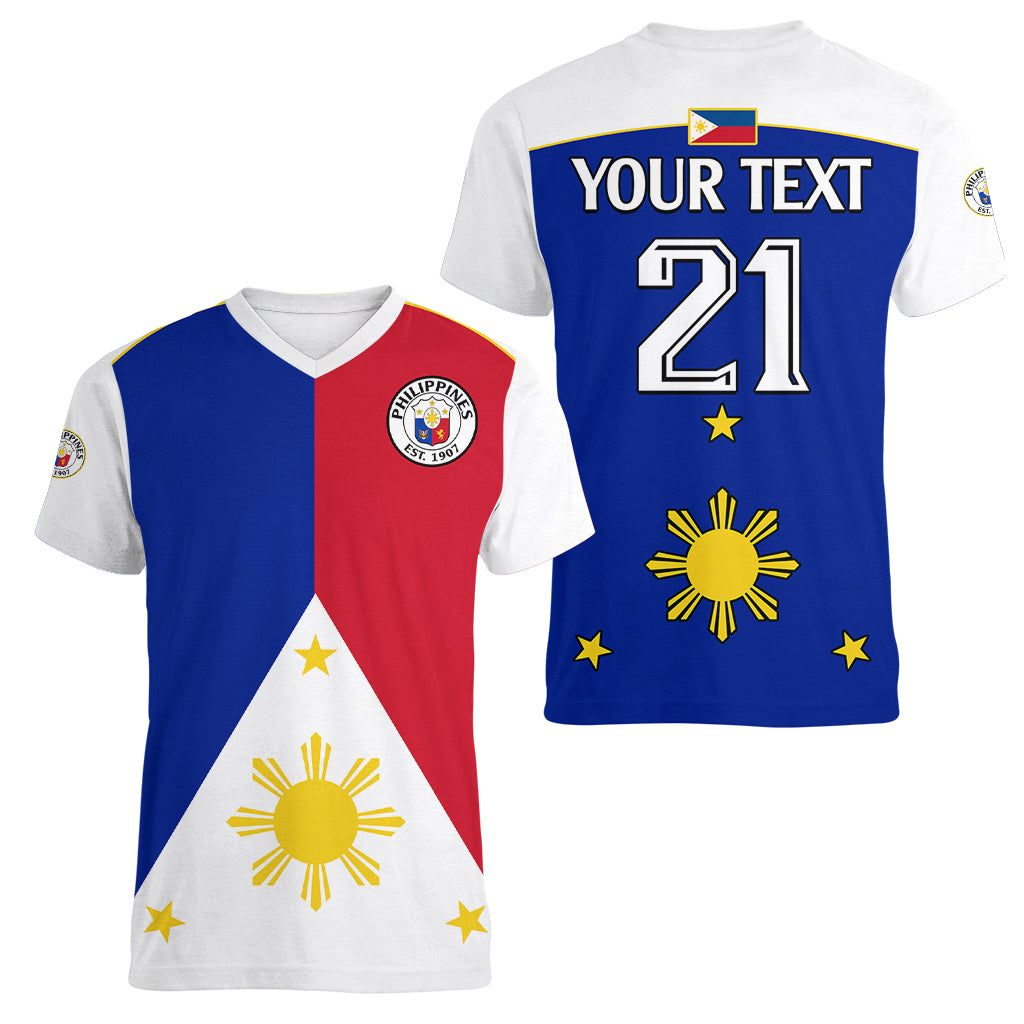 (Custom Text And Number) Philippines Concept Home Football Women V Neck T Shirt Pilipinas Flag White Style 2023 - Wonder Print Shop