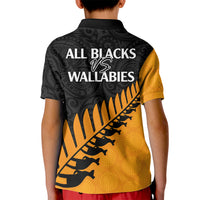 Australia Wallabies and Aotearoa Rugby Kid Polo Shirt Kangaroo Black Fern Maori Gold Vibe - Wonder Print Shop