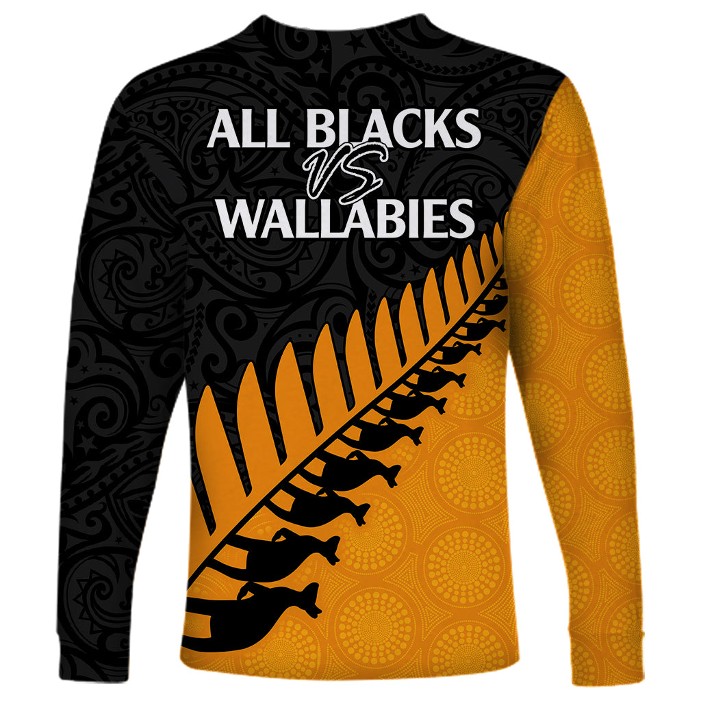 Australia Wallabies and Aotearoa Rugby Long Sleeve Shirt Kangaroo Black Fern Maori Gold Vibe - Wonder Print Shop