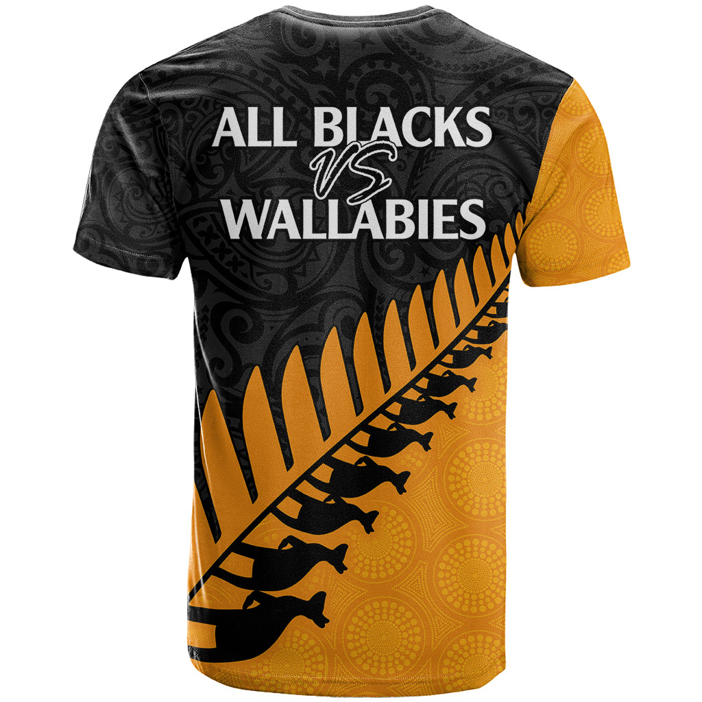 Australia Wallabies and Aotearoa Rugby T Shirt Kangaroo Black Fern Maori Gold Vibe - Wonder Print Shop