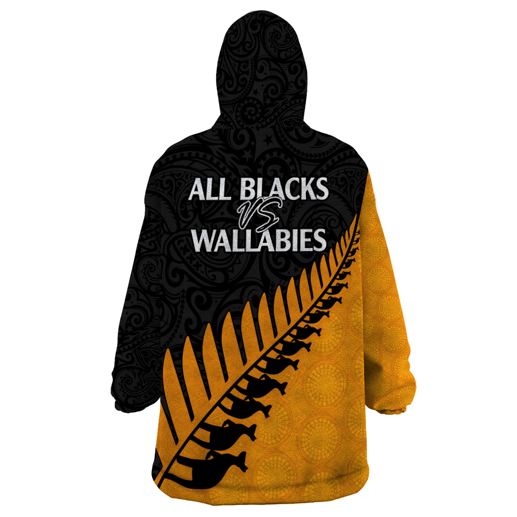 Australia Wallabies and Aotearoa Rugby Wearable Blanket Hoodie Kangaroo Black Fern Maori Gold Vibe - Wonder Print Shop