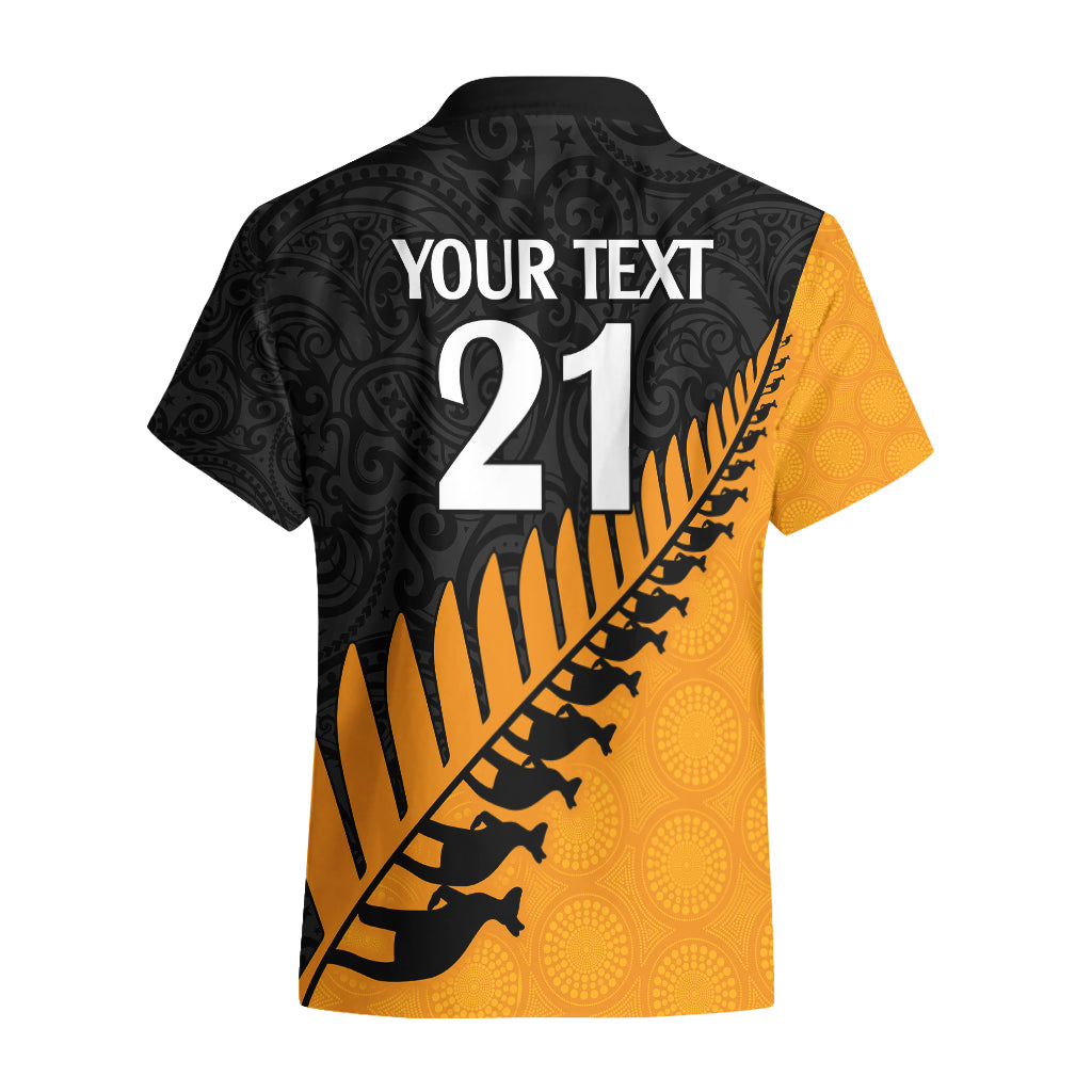 Custom Australia Wallabies and Aotearoa Rugby Hawaiian Shirt Kangaroo Black Fern Maori Gold Vibe - Wonder Print Shop