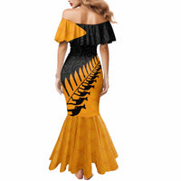 Custom Australia Wallabies and Aotearoa Rugby Mermaid Dress Kangaroo Black Fern Maori Gold Vibe - Wonder Print Shop