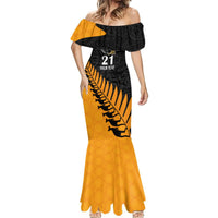 Custom Australia Wallabies and Aotearoa Rugby Mermaid Dress Kangaroo Black Fern Maori Gold Vibe - Wonder Print Shop