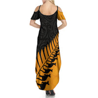 Custom Australia Wallabies and Aotearoa Rugby Summer Maxi Dress Kangaroo Black Fern Maori Gold Vibe - Wonder Print Shop
