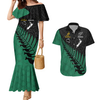 Australia Wallabies and Aotearoa Rugby Couples Matching Mermaid Dress And Hawaiian Shirt Kangaroo Black Fern Maori Green Vibe LT9 - Wonder Print Shop