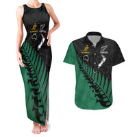 Australia Wallabies and Aotearoa Rugby Couples Matching Tank Maxi Dress And Hawaiian Shirt Kangaroo Black Fern Maori Green Vibe LT9 - Wonder Print Shop