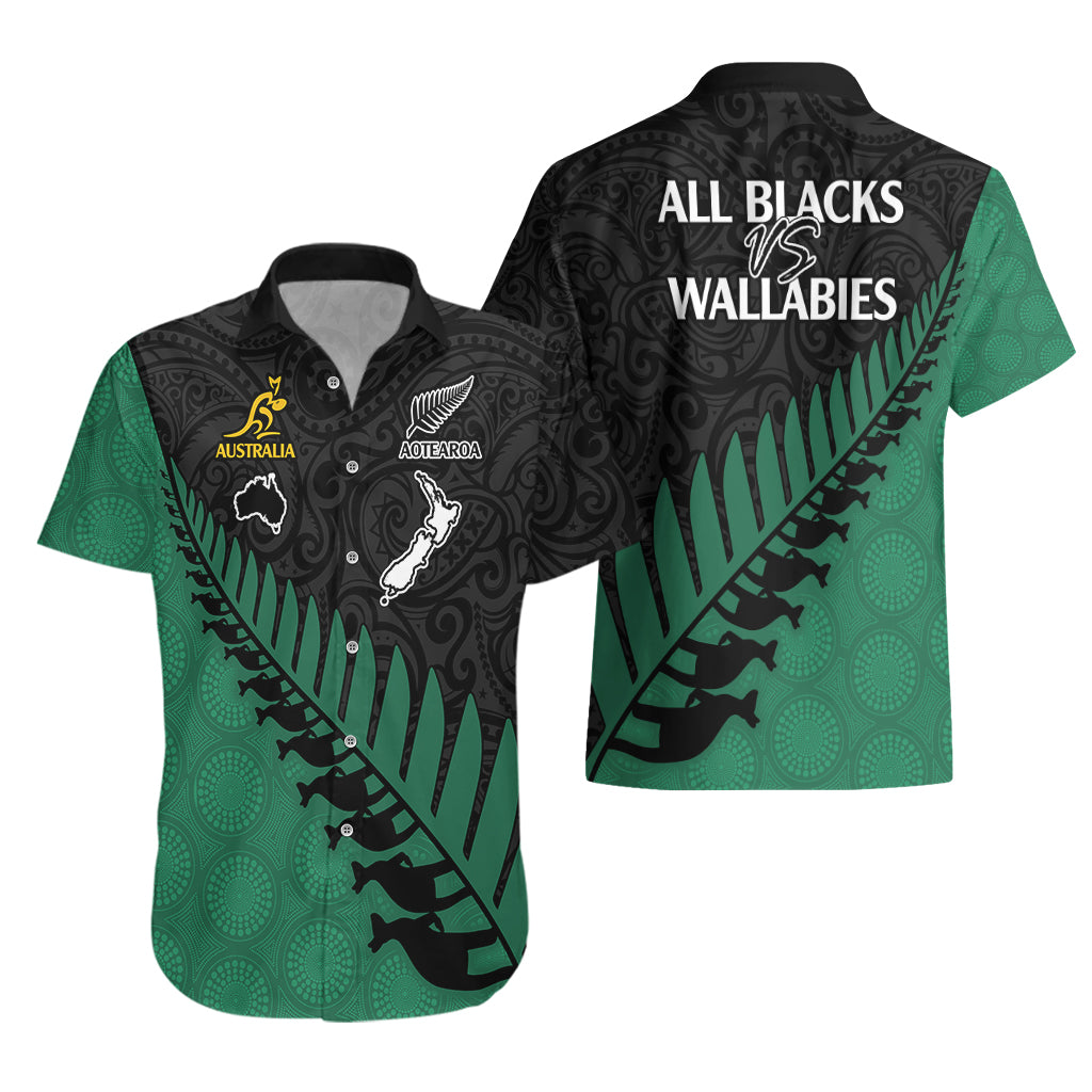 Australia Wallabies and Aotearoa Rugby Hawaiian Shirt Kangaroo Black Fern Maori Green Vibe - Wonder Print Shop