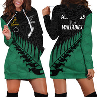 Australia Wallabies and Aotearoa Rugby Hoodie Dress Kangaroo Black Fern Maori Green Vibe - Wonder Print Shop