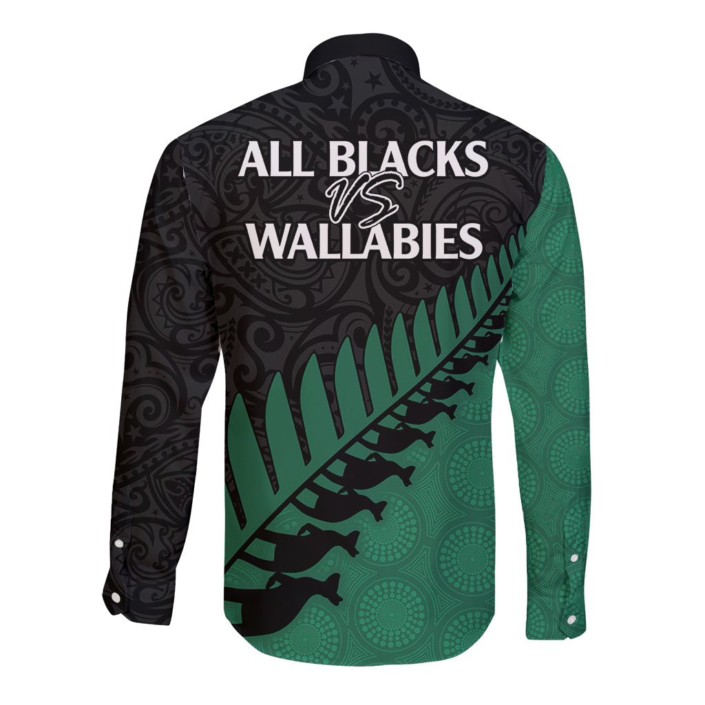 Australia Wallabies and Aotearoa Rugby Long Sleeve Button Shirt Kangaroo Black Fern Maori Green Vibe - Wonder Print Shop