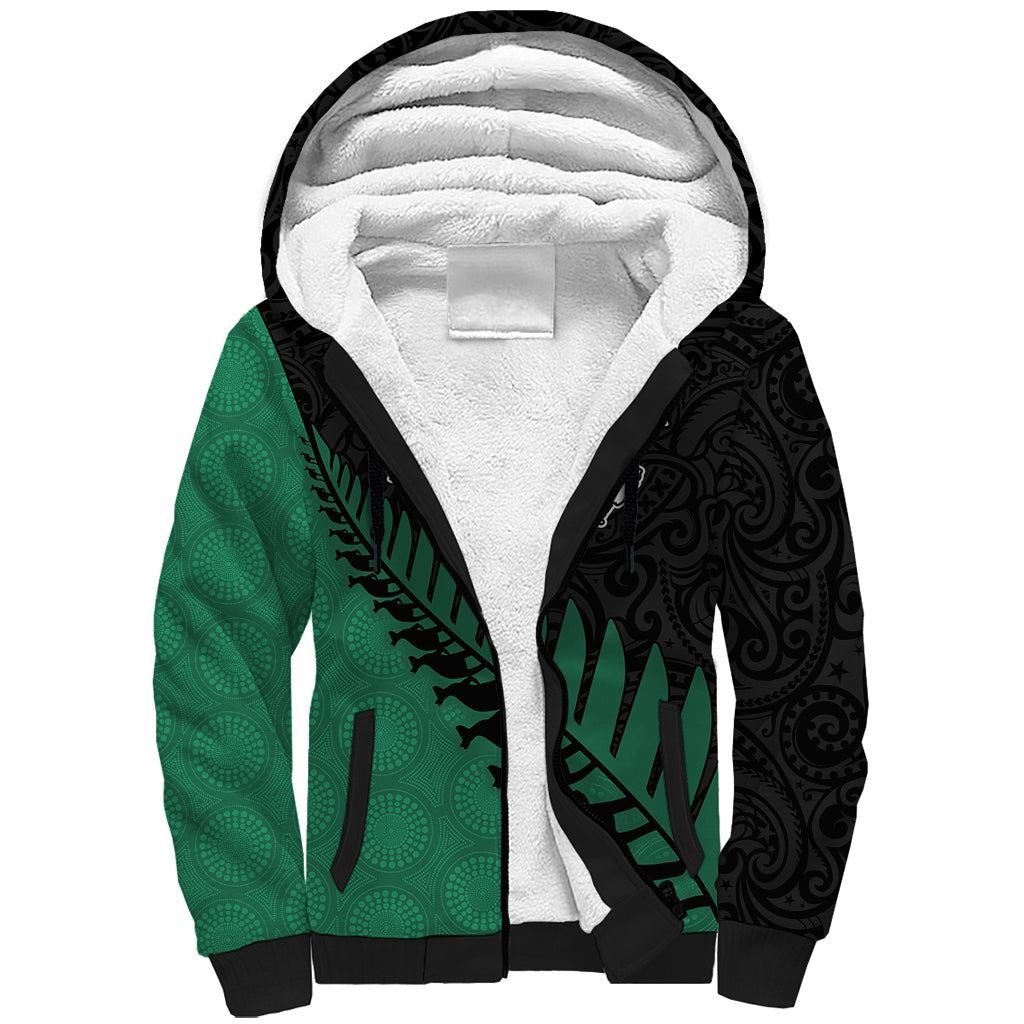 Australia Wallabies and Aotearoa Rugby Sherpa Hoodie Kangaroo Black Fern Maori Green Vibe - Wonder Print Shop