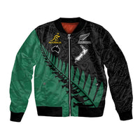 Australia Wallabies and Aotearoa Rugby Sleeve Zip Bomber Jacket Kangaroo Black Fern Maori Green Vibe - Wonder Print Shop