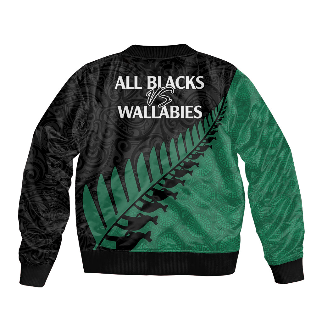 Australia Wallabies and Aotearoa Rugby Sleeve Zip Bomber Jacket Kangaroo Black Fern Maori Green Vibe - Wonder Print Shop