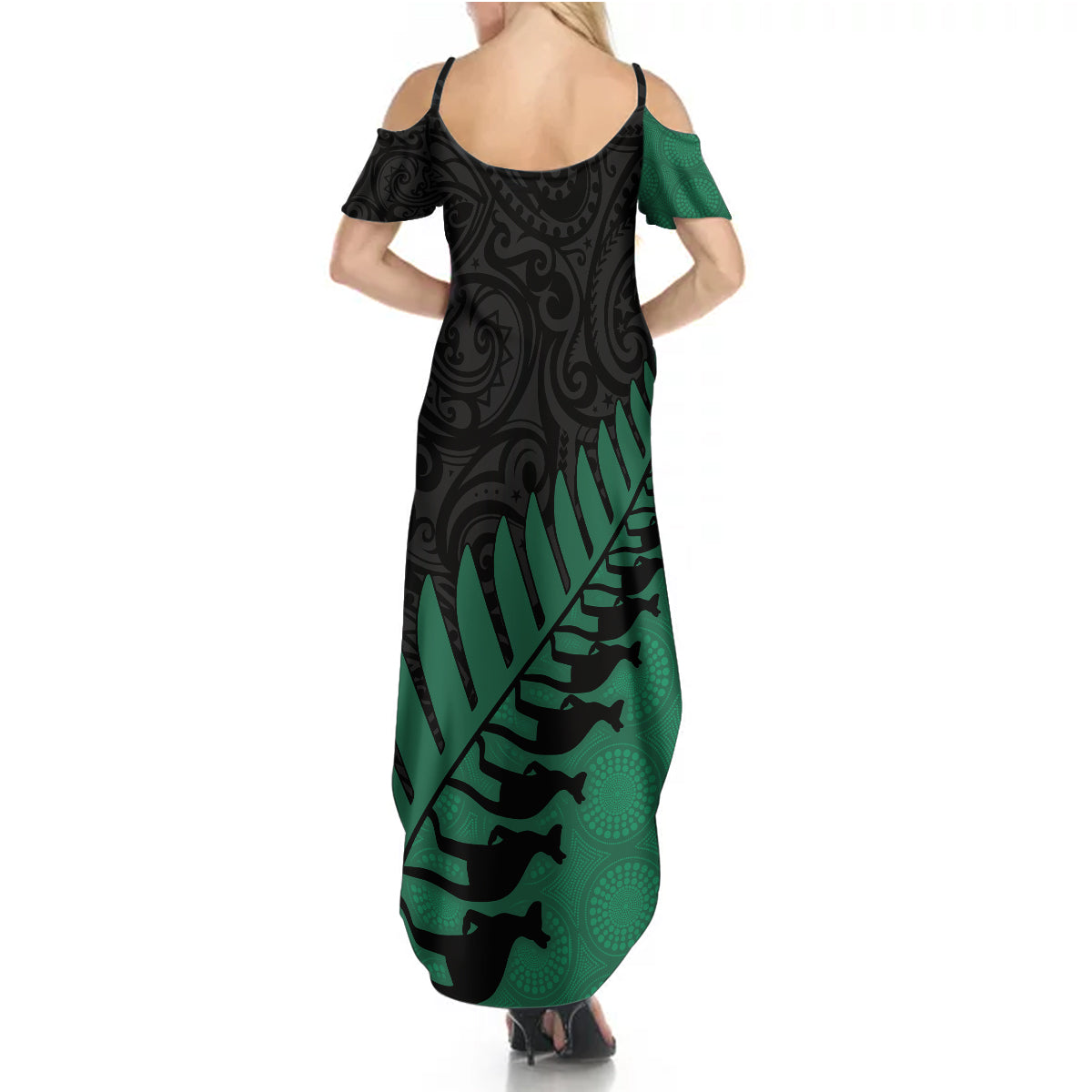 Australia Wallabies and Aotearoa Rugby Summer Maxi Dress Kangaroo Black Fern Maori Green Vibe - Wonder Print Shop