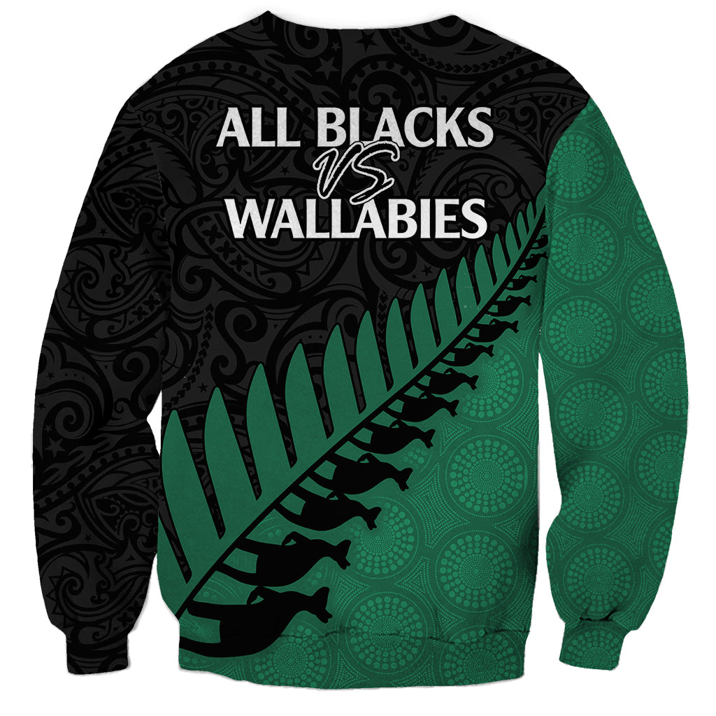 Australia Wallabies and Aotearoa Rugby Sweatshirt Kangaroo Black Fern Maori Green Vibe - Wonder Print Shop